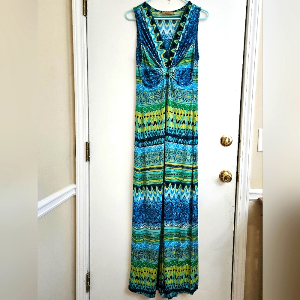 Peck & Peck Weekend Women’s V-neck Empire Waist Knit Maxi Dress Green 58"x16"